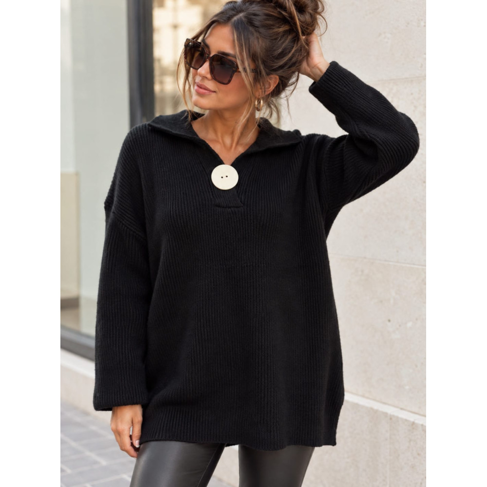 Jersey Largo Maxi-Botón ELVINA Negro HEVE