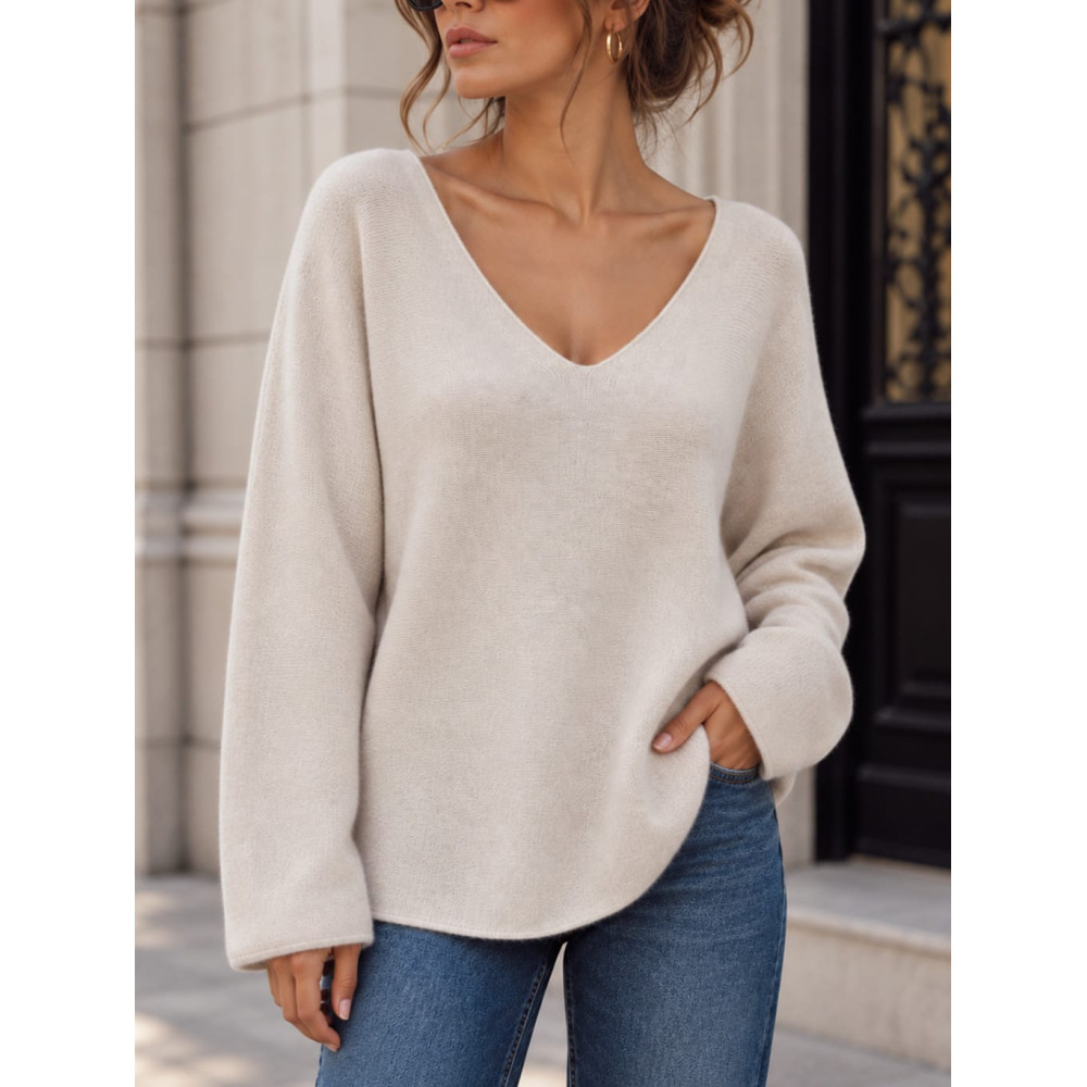 Punto Fino Escote Pico VELARA Beige HEVE