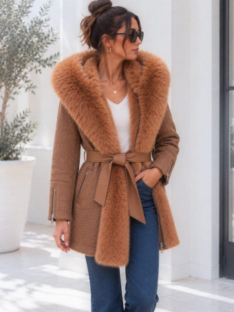 Abrigo Forrado Efecto Reptil NOREVA Camel HEVE