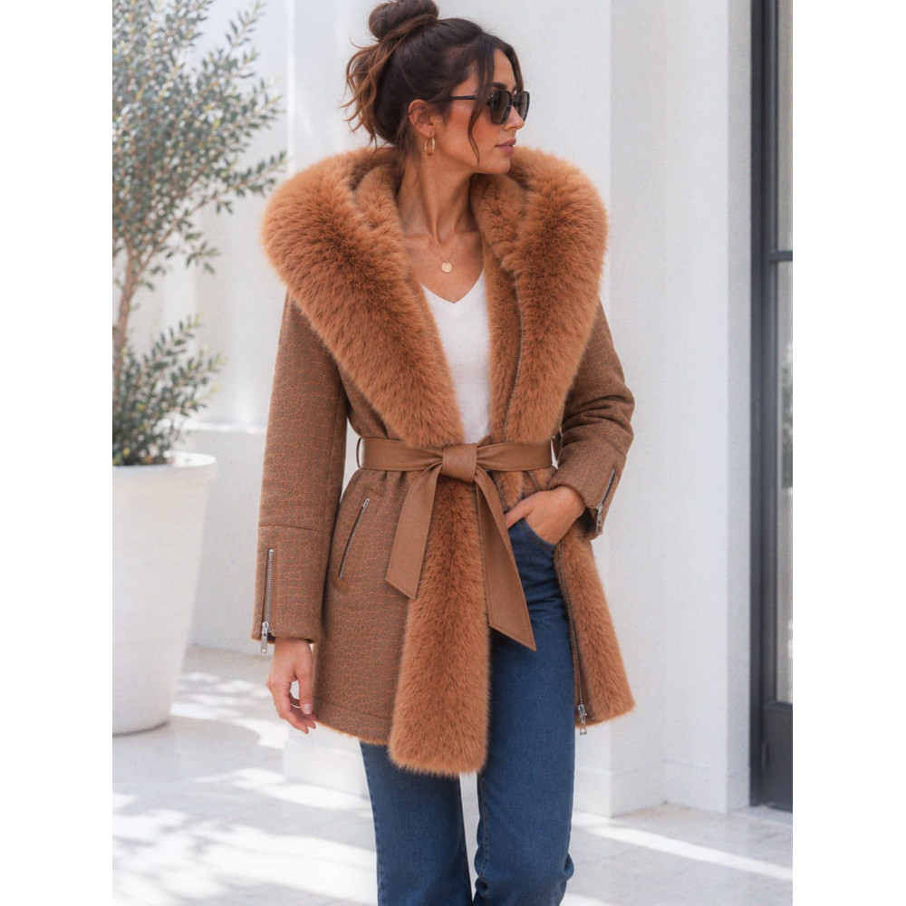 Abrigo Forrado Efecto Reptil NOREVA Camel HEVE