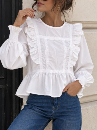 Blusa Romántica Volantes MIREYA Blanco HEVE