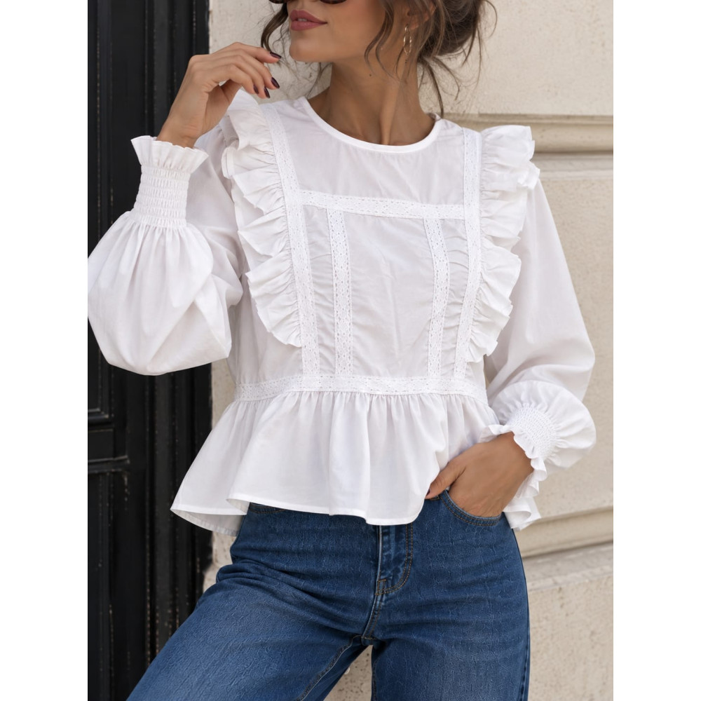 Blusa Romántica Volantes MIREYA Blanco HEVE