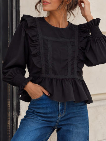 Blusa Romántica Volantes MIREYA Negro HEVE