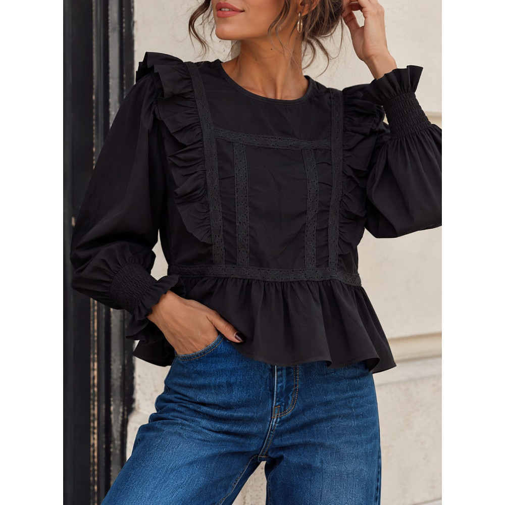 Blusa Romántica Volantes MIREYA Negro HEVE
