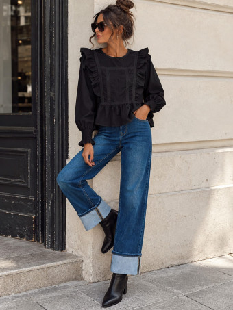 Blusa Romántica Volantes MIREYA Negro HEVE