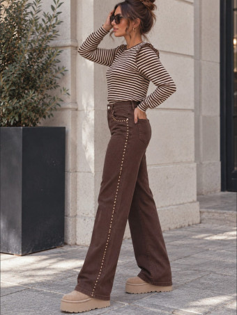 Camiseta Rayas con Volante MILLIE Beige/Marrón HEVE