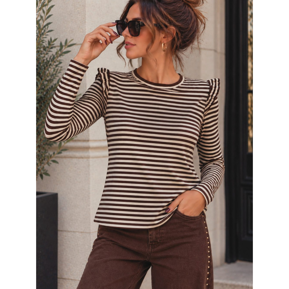 Camiseta Rayas con Volante MILLIE Beige/Marrón HEVE
