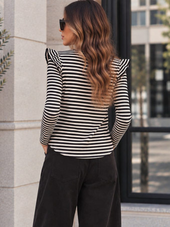Camiseta Rayas con Volante MILLIE Beige/Negro HEVE
