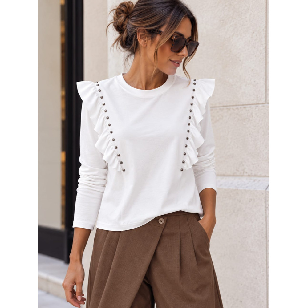 Camiseta Tachas con Volante BRIELA Blanco HEVE