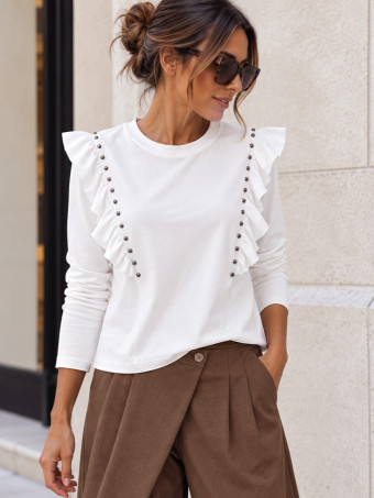 Camiseta Tachas con Volante BRIELA Blanco HEVE