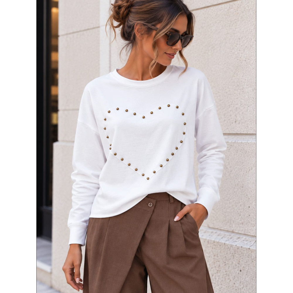 Camiseta Corazón con Tachas ROVELA Blanco HEVE
