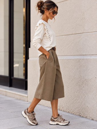 Pantalón Culotte con Cinturón CAMDEN Taupe heve