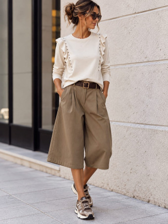 Pantalón Culotte con Cinturón CAMDEN Taupe heve