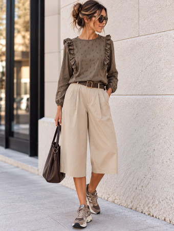 Pantalón Culotte con Cinturón CAMDEN Beige HEVE