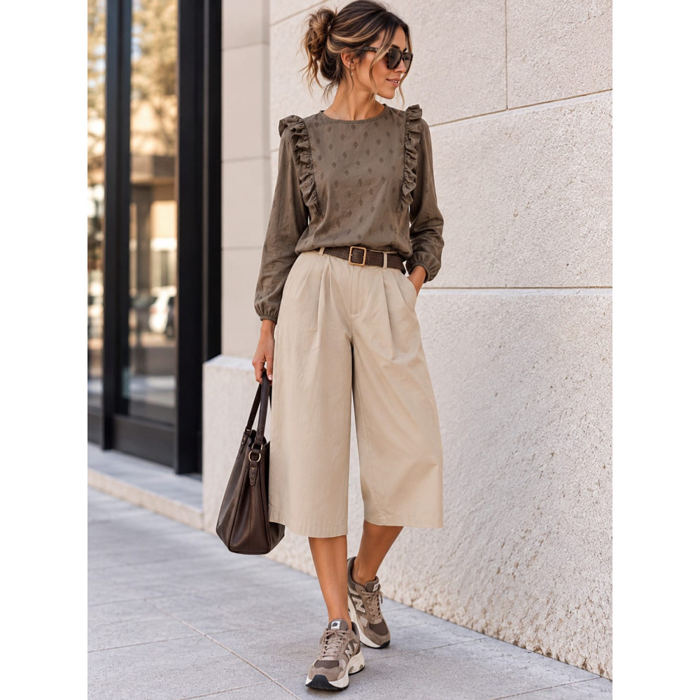 Pantalón Culotte con Cinturón CAMDEN Beige HEVE