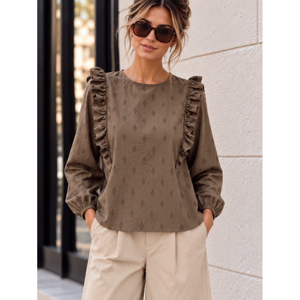 Blusa Volantes y Bordados LARETH Marrón HEVE