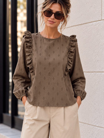 Blusa Volantes y Bordados LARETH Marrón HEVE