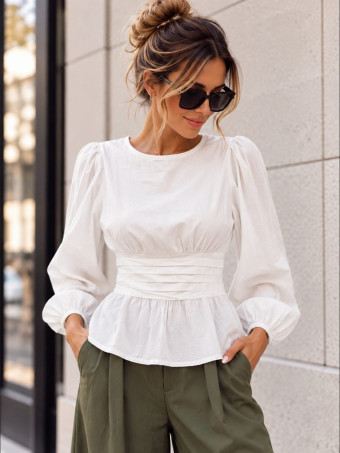 Blusa con Jaretas ROSELL Blanco HEVE