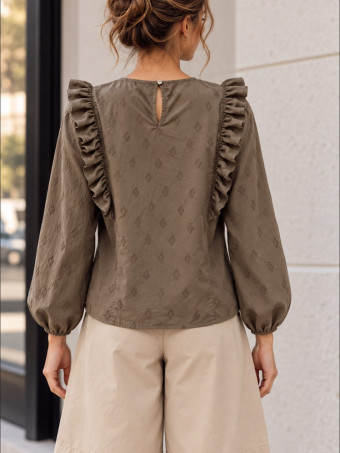 Blusa Volantes y Bordados LARETH Marrón HEVE