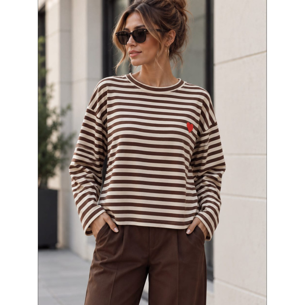Camiseta Manga Larga Rayas TREVIA Camel/Marrón HEVE