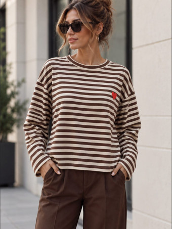Camiseta Manga Larga Rayas TREVIA Camel/Marrón HEVE