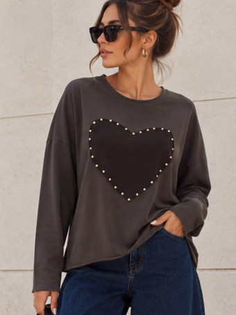 Camiseta Corazón con Tachas ROVELA Marrón HEVE