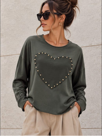 Camiseta Corazón con Tachas ROVELA Verde Militar HEVE