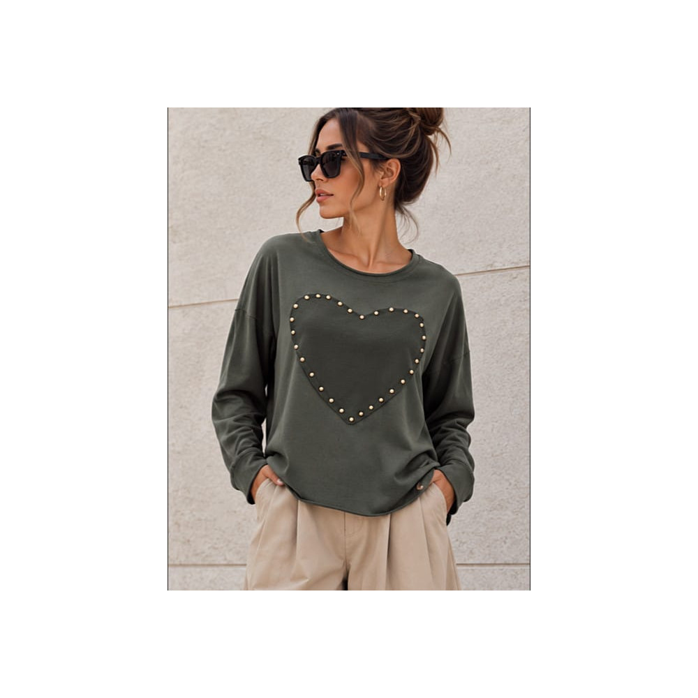 Camiseta Corazón con Tachas ROVELA Verde Militar HEVE