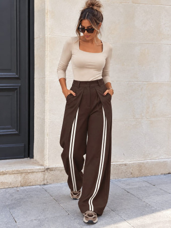 Pantalón Envolvente Bandas Verticales BRODIE Marrón HEVE