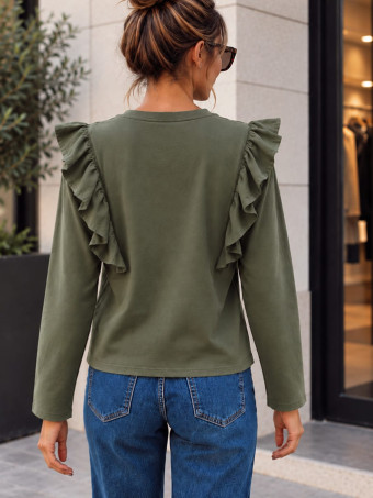 Camiseta Tachas con Volante BRIELA Verde Militar HEVE