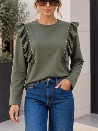 Camiseta Tachas con Volante BRIELA Verde Militar HEVE