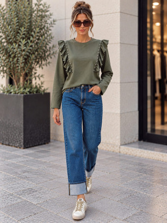 Camiseta Tachas con Volante BRIELA Verde Militar HEVE