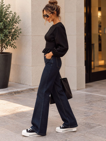 Blusa con Jaretas ROSELL Negro HEVE
