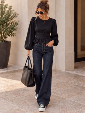 Blusa con Jaretas ROSELL Negro HEVE
