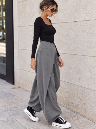 Pantalón Bombacho Cintura Cruzada TALINA Gris HEVE