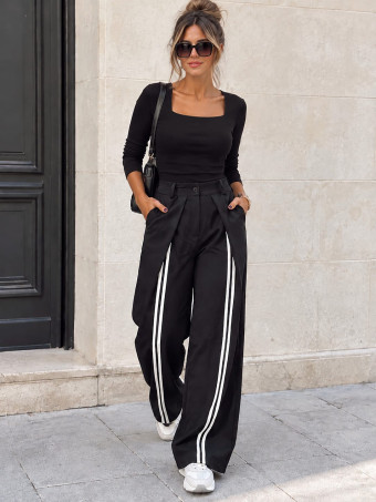 Pantalón Envolvente Bandas Verticales BRODIE Negro HEVE