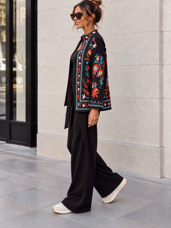 Chaqueta Estampada Cuello Mao KIMORA Negro HEVE