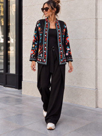 Chaqueta Estampada Cuello Mao KIMORA Negro HEVE