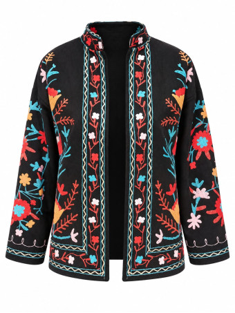 Chaqueta Estampada Cuello Mao KIMORA Negro HEVE