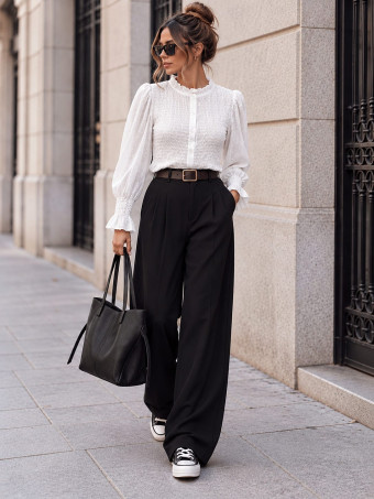 Blusa Nido de Abeja y Plumeti NADIRA Blanco HEVE