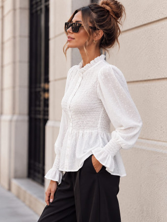 Blusa Nido de Abeja y Plumeti NADIRA Blanco HEVE