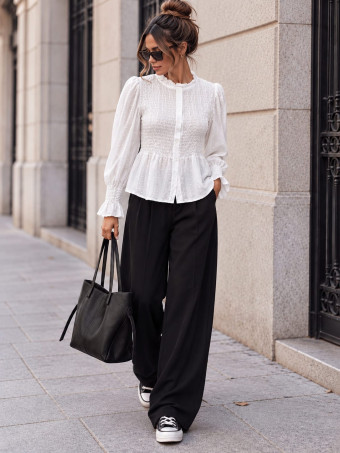 Blusa Nido de Abeja y Plumeti NADIRA Blanco HEVE