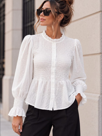 Blusa Nido de Abeja y Plumeti NADIRA Blanco HEVE
