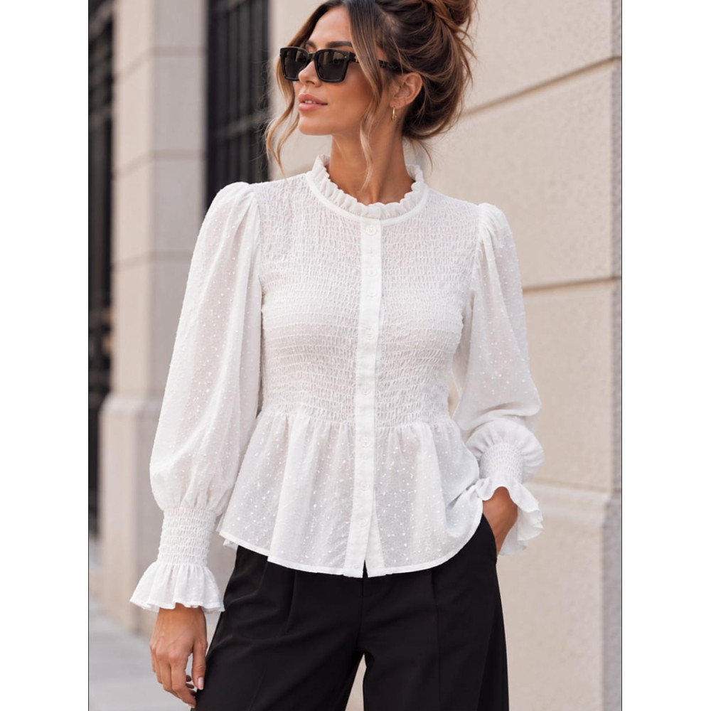 Blusa Nido de Abeja y Plumeti NADIRA Blanco HEVE