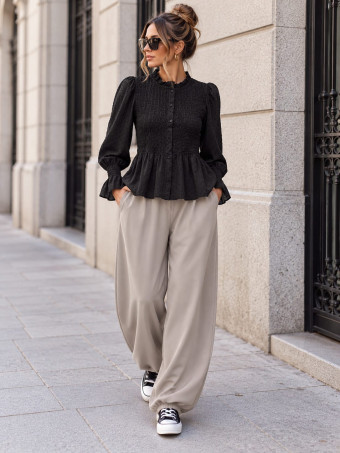 Blusa Nido de Abeja y Plumeti NADIRA Negro HEVE