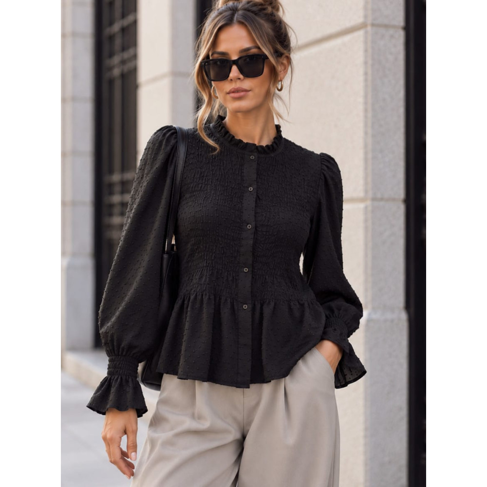Blusa Nido de Abeja y Plumeti NADIRA Negro HEVE