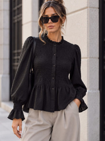 Blusa Nido de Abeja y Plumeti NADIRA Negro HEVE