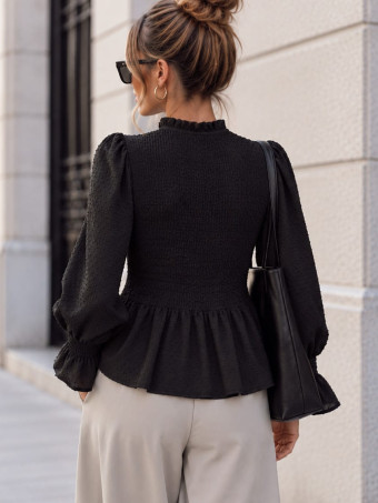 Blusa Nido de Abeja y Plumeti NADIRA Negro HEVE
