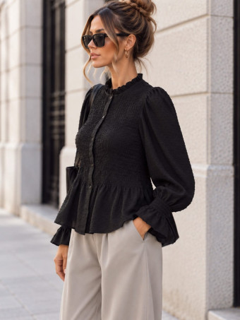Blusa Nido de Abeja y Plumeti NADIRA Negro HEVE