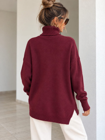 Jersey Cuello Vuelto Aberturas Laterales SELMA Burdeos HEVE